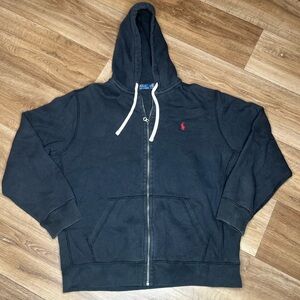 Vintage Polo Ralph Lauren Full Zip Thermal Hood Sweatshirt Mens XLarge Black